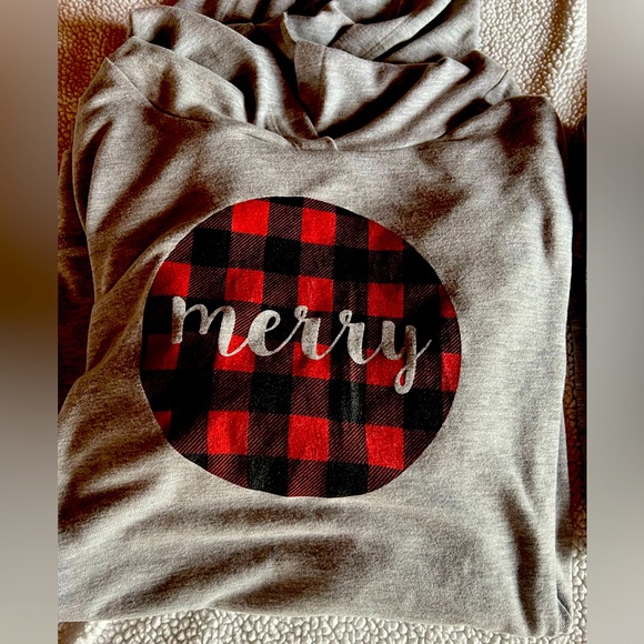 Christmas Bel oversized hooded long sleeve light wt fleece. 3XL buff pld on grey - Picture 1 of 6